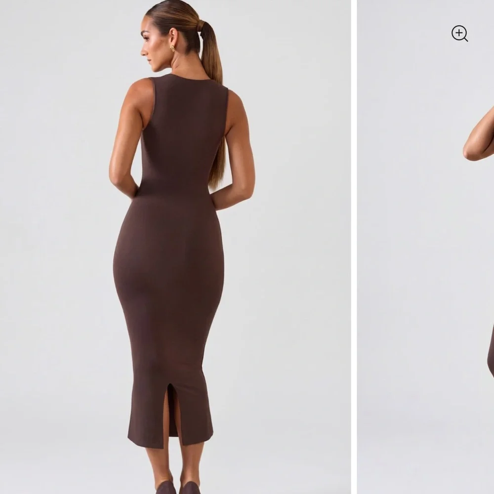Oh Polly Square Neck Midi Dress in Chocolate Brown - Picture 2 of 4